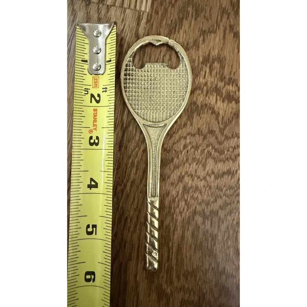 Vintage Mid-Century Modern Solid Brass Tennis Racket Shaped Bottle Opener 5.5